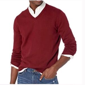 J.Crew Mercantile Merino Wool Blend V-Neck Sweater Pullover Burgundy Men’s Large
